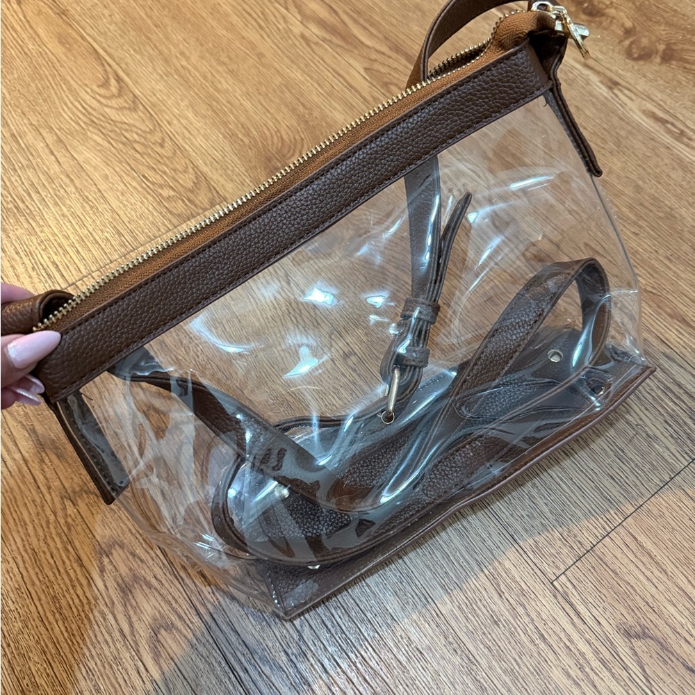 Clear Stadium-Approved Crossbody Bag with Brown Trim